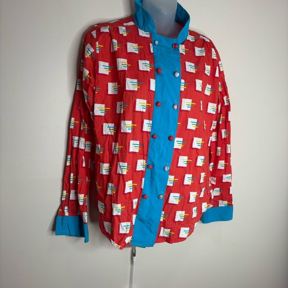 Mokuyobi long sleeve red blue funky retro print shirt top size medium - Picture 2 of 7